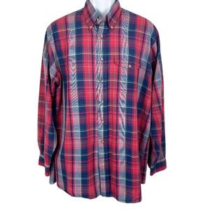 The Fox Collection Button Down Shirt Men XL Tall Red Blue Plaid Long Sleeve